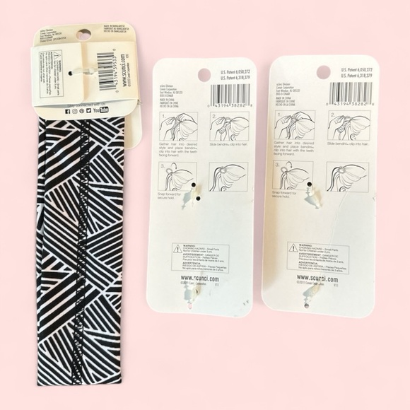 Scünci Hair Accessory Trio – Active Headwrap & 2 Bendini Clips Black and White - Picture 3 of 4